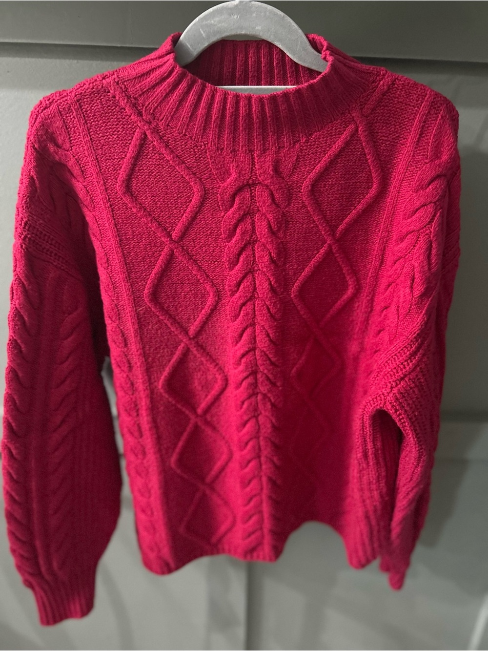 Old Navy Cable-Knit Mock Neck Sweater in Bright Pink(raspberry color)